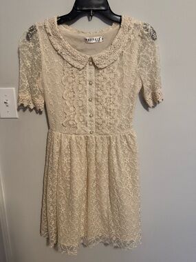 Whimsical Cream Lace Peter Pan Collar Dress